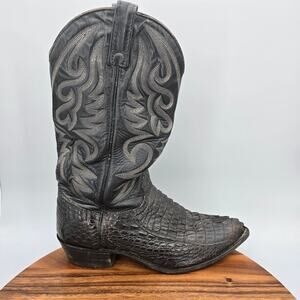 J Chisholm Boots Men's 9 EE Wide Black Exotic Leather Western Cowboy USA Pull On